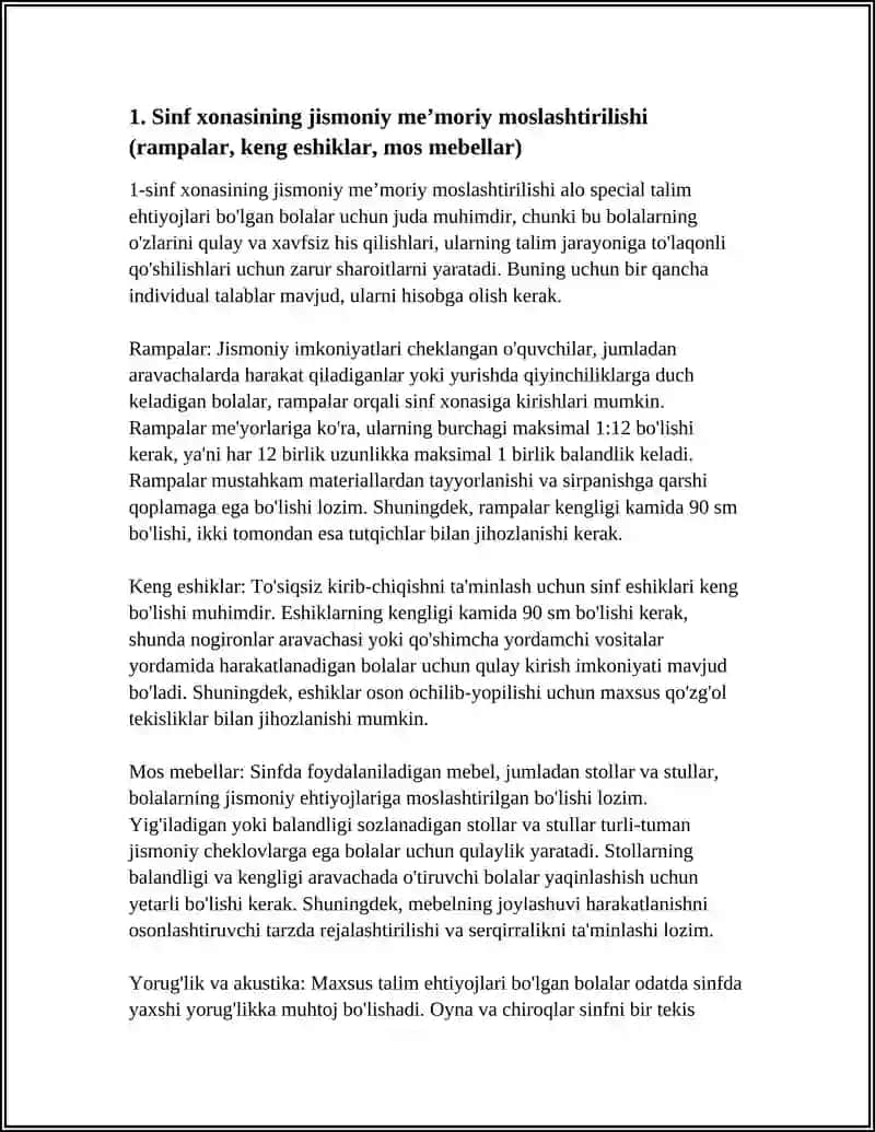 ALOHIDA TA'LIM EHTIYOJLARI BÓLGAN BOLANI SAMARALI INKLYUZASI UCHUN ICHKI SHAROITLAR 3