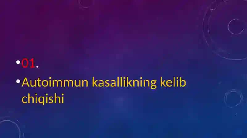 Autoimmun kasalliklarining kelib chiqishi,kechishi,tashxisi.immunitet bilan zamburug‘li va parazitar kasalliklarning bog‘liqligi 3