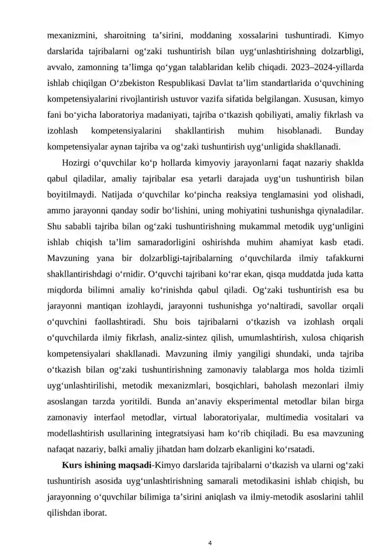 TAJRIBA O‘TKAZISH VA ULARNI OG‘ZAKI TUSHUNTIRISH BILAN UYG‘UNLASHTIRISH 3