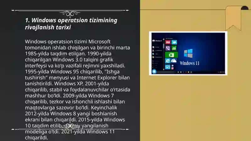 Windows operatsion tizimi tarixi va unda ishlash asoslari 3