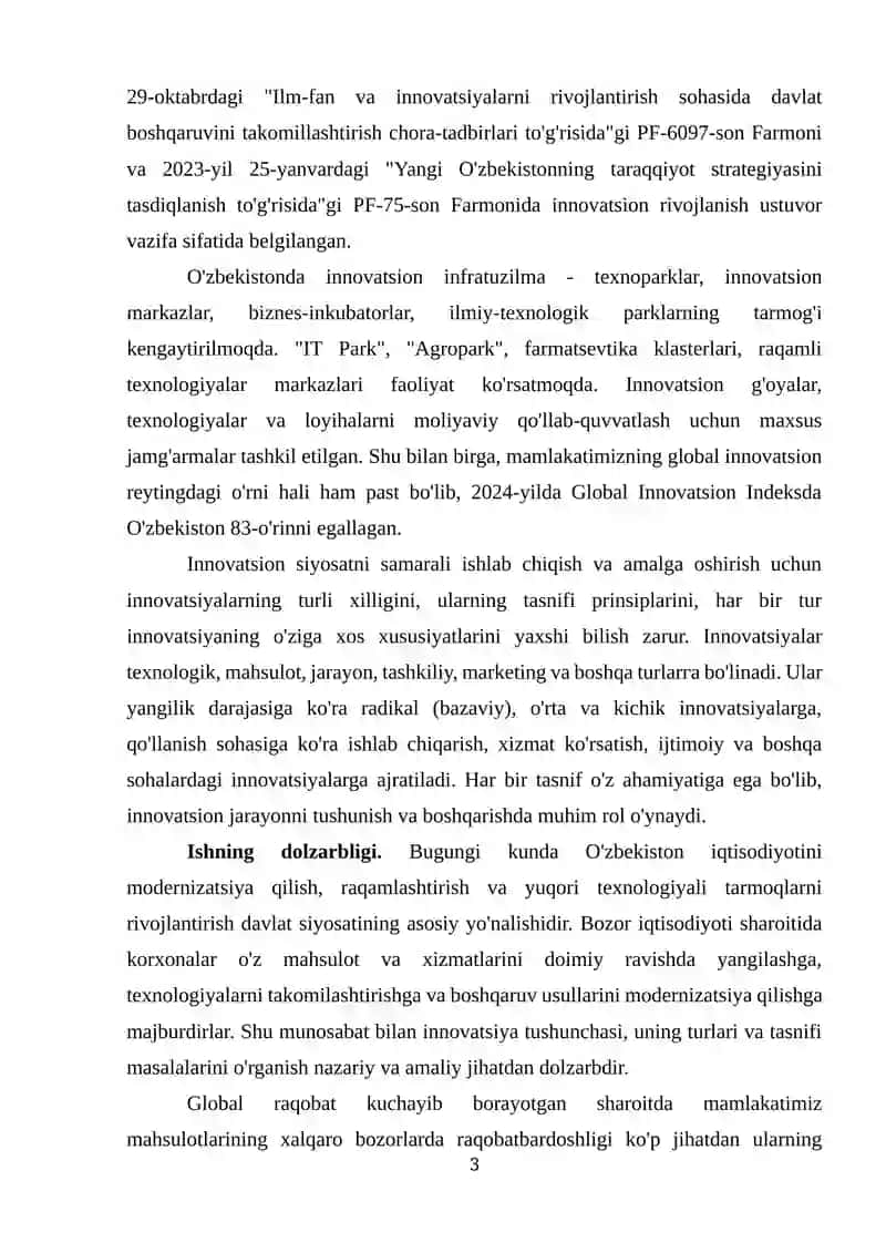 INNOVATSIYA, UNING TURLARI VA TASNIFI 3