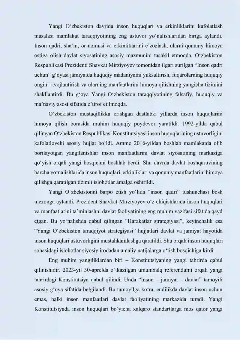 Yangi O’zbekistonda inson haq-huquqlari va erkinliklari kafolatining yaratilishi 3