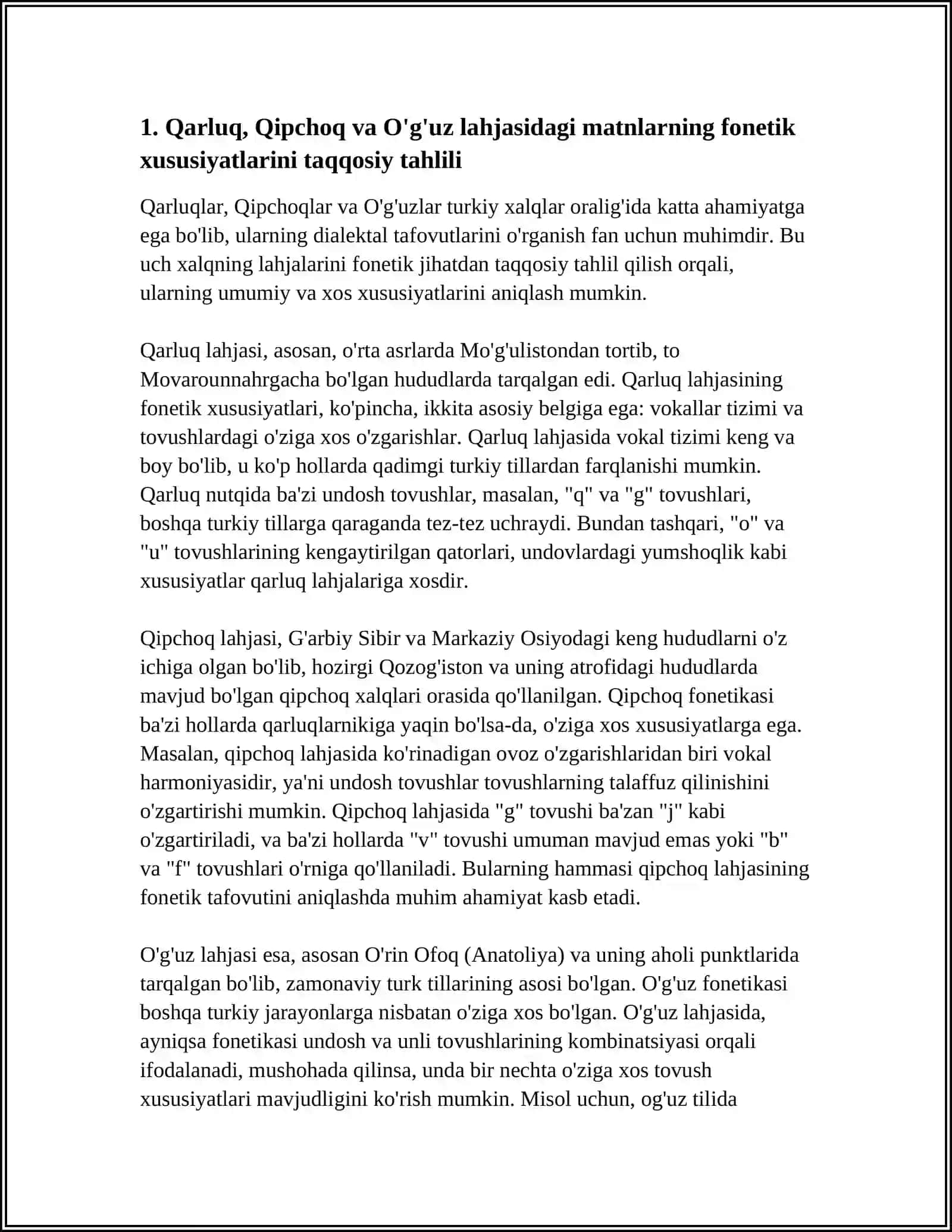 QARLUQ, QIPCHOQ VA O'G'UZ LAHJASIDAGI MATNLAR TAHLILI 3