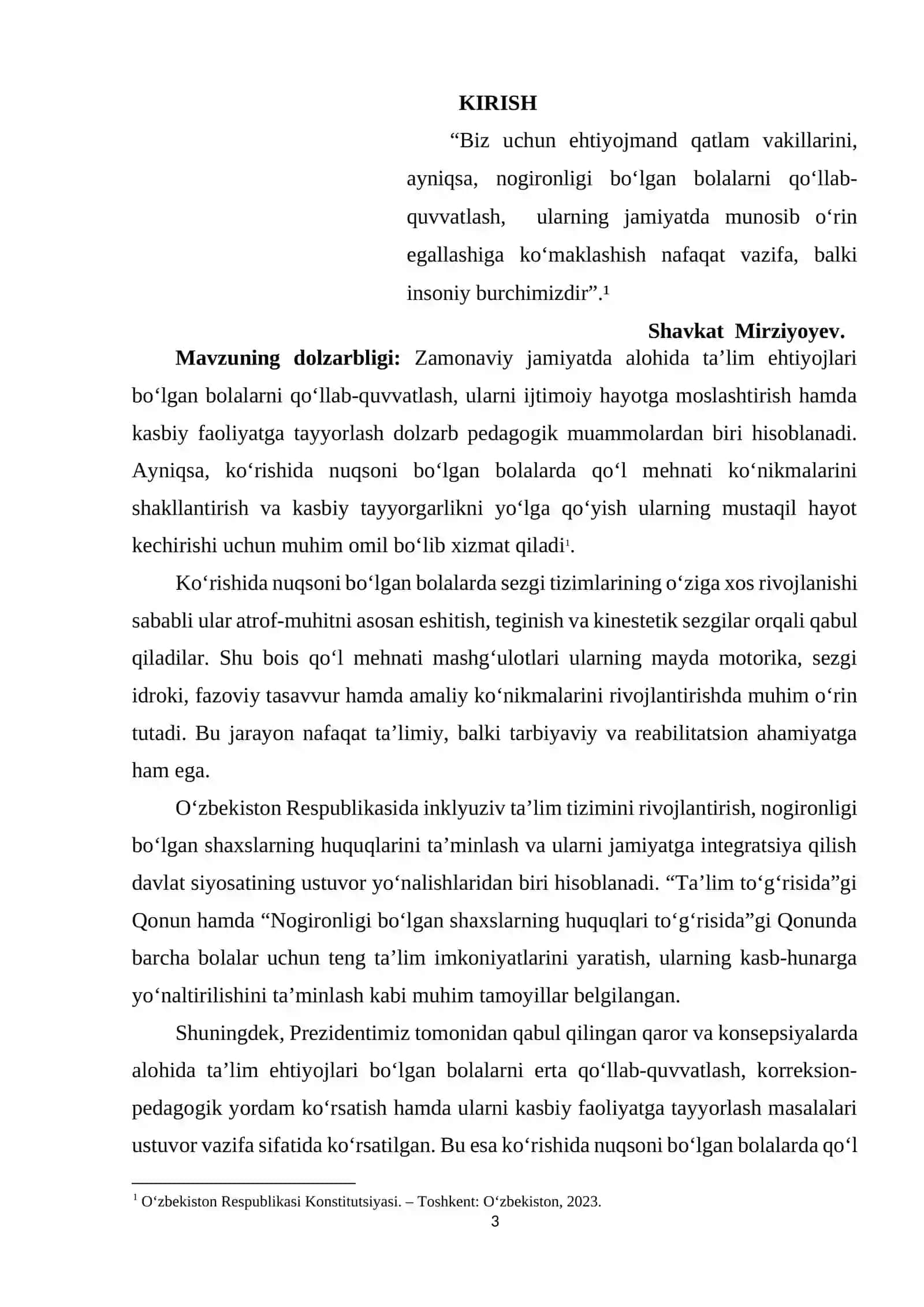 Mamatqulova Bibizahro Rafiqjon qizining maxsus pedagogika va maxsus psixologiya fanidan "Ko'rishda nuqsoni bo'lgan bolalarda qo'l mehnati va kasbiy tayyorgarlik" mavzusidagi kurs ishi 3