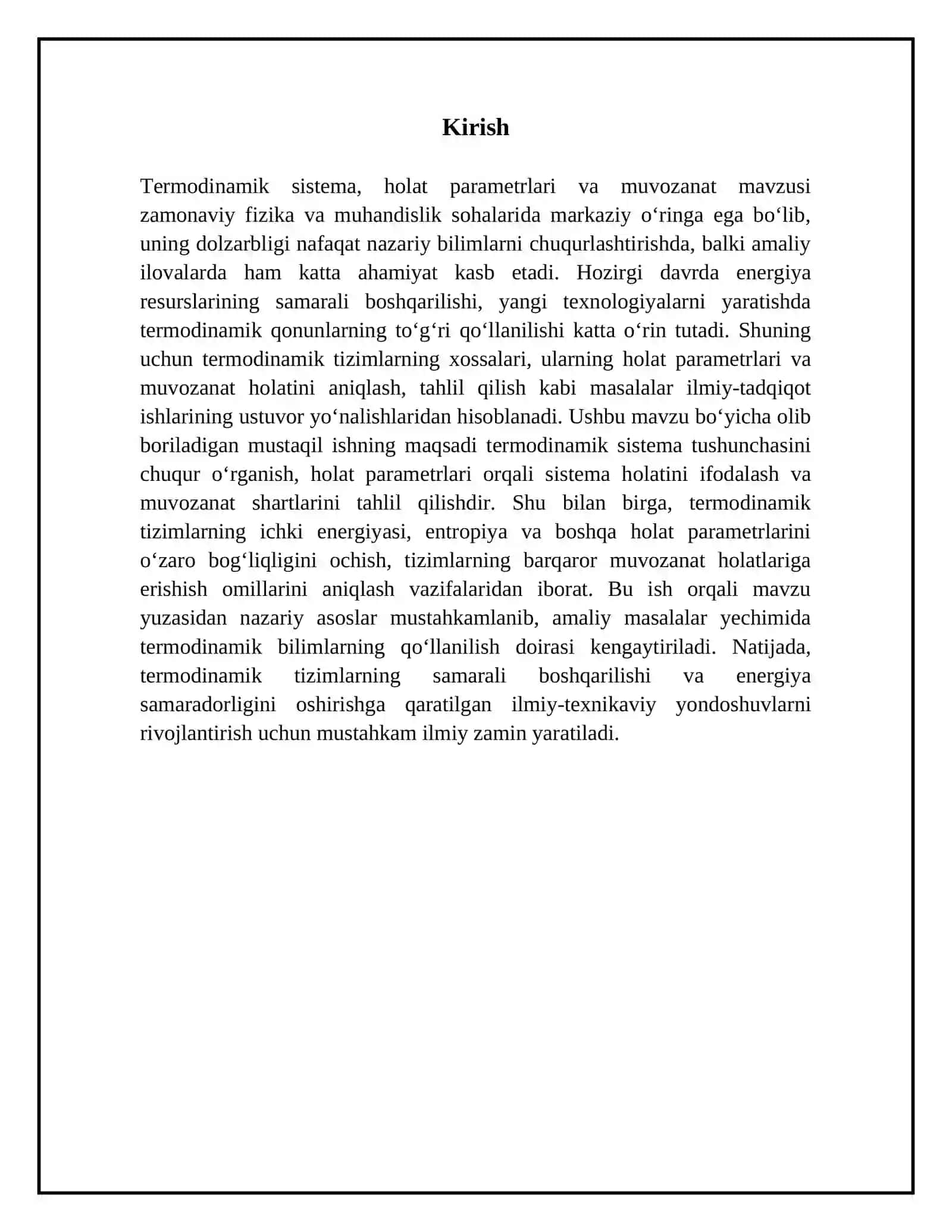 Termodinamik sistema, holat parametrlari va muvozanat 3