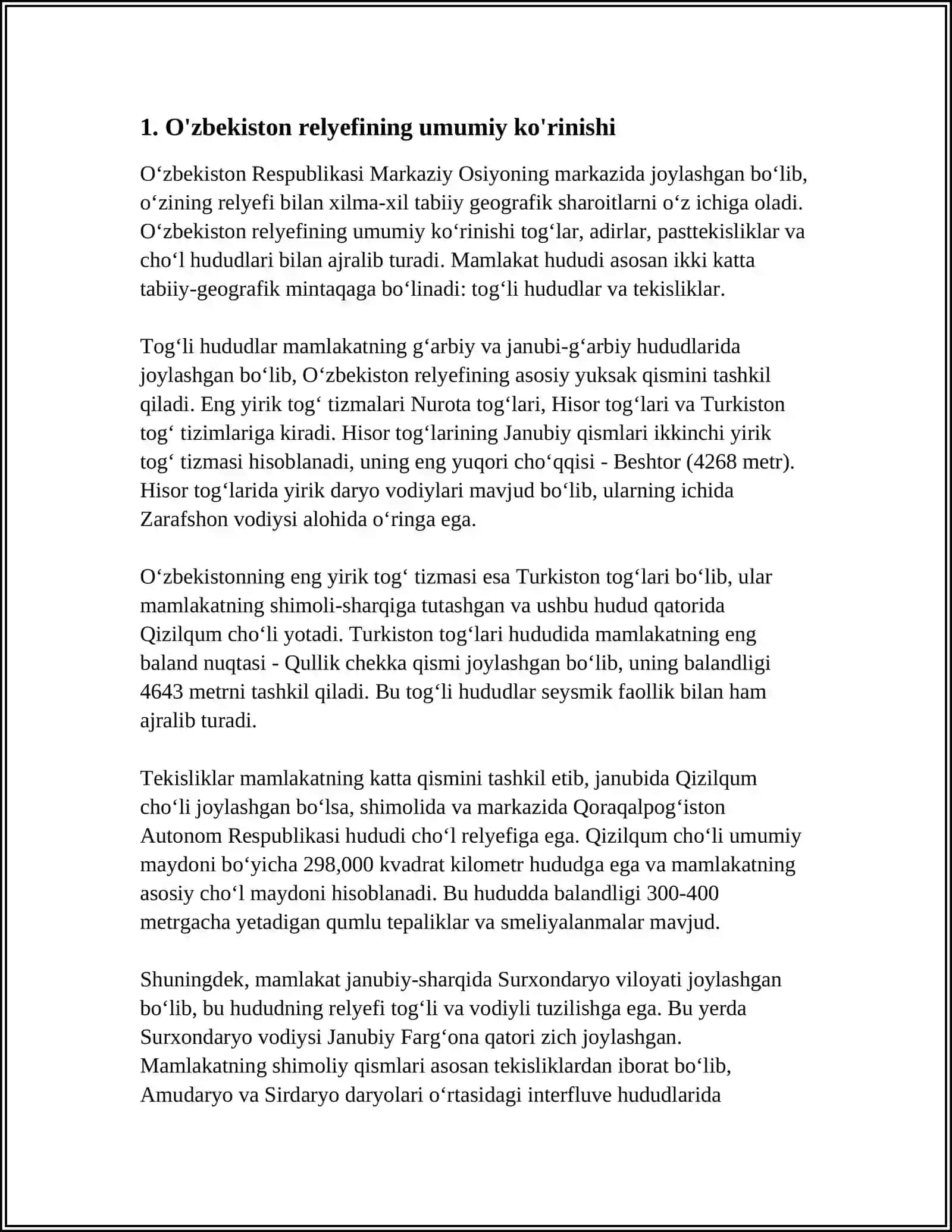 O’ZBEKISTON RESPUBLIKASI HUDUDI RELYEFINING GENETIK TURLARINI TAVSIFLASH 3