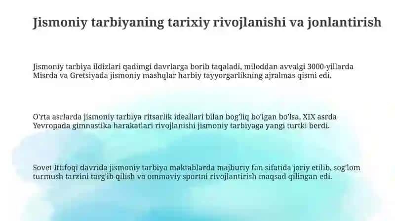 Jismoniy madaniyatni jivojlantirish 3