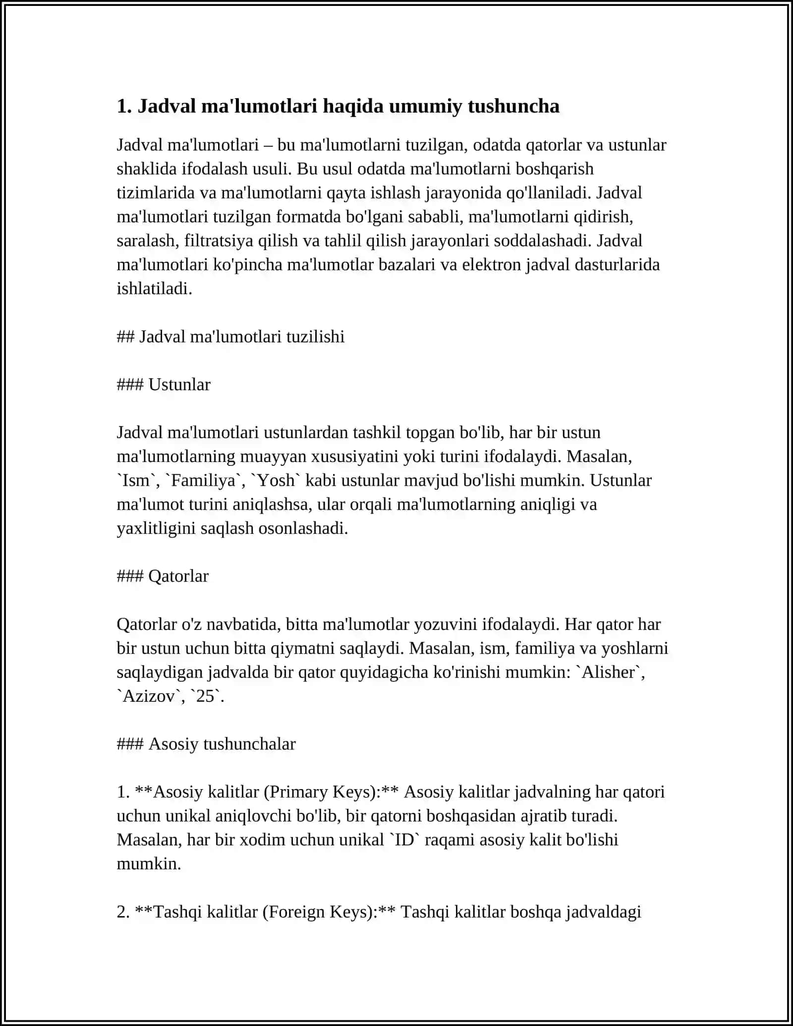 JADVAL MAʼLUMOTLARI VA ULARNI QAYTA ISHLASH DASTURLARI 3