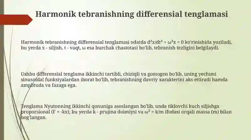 Harmonik tebranishning differensial tenglamasi 3