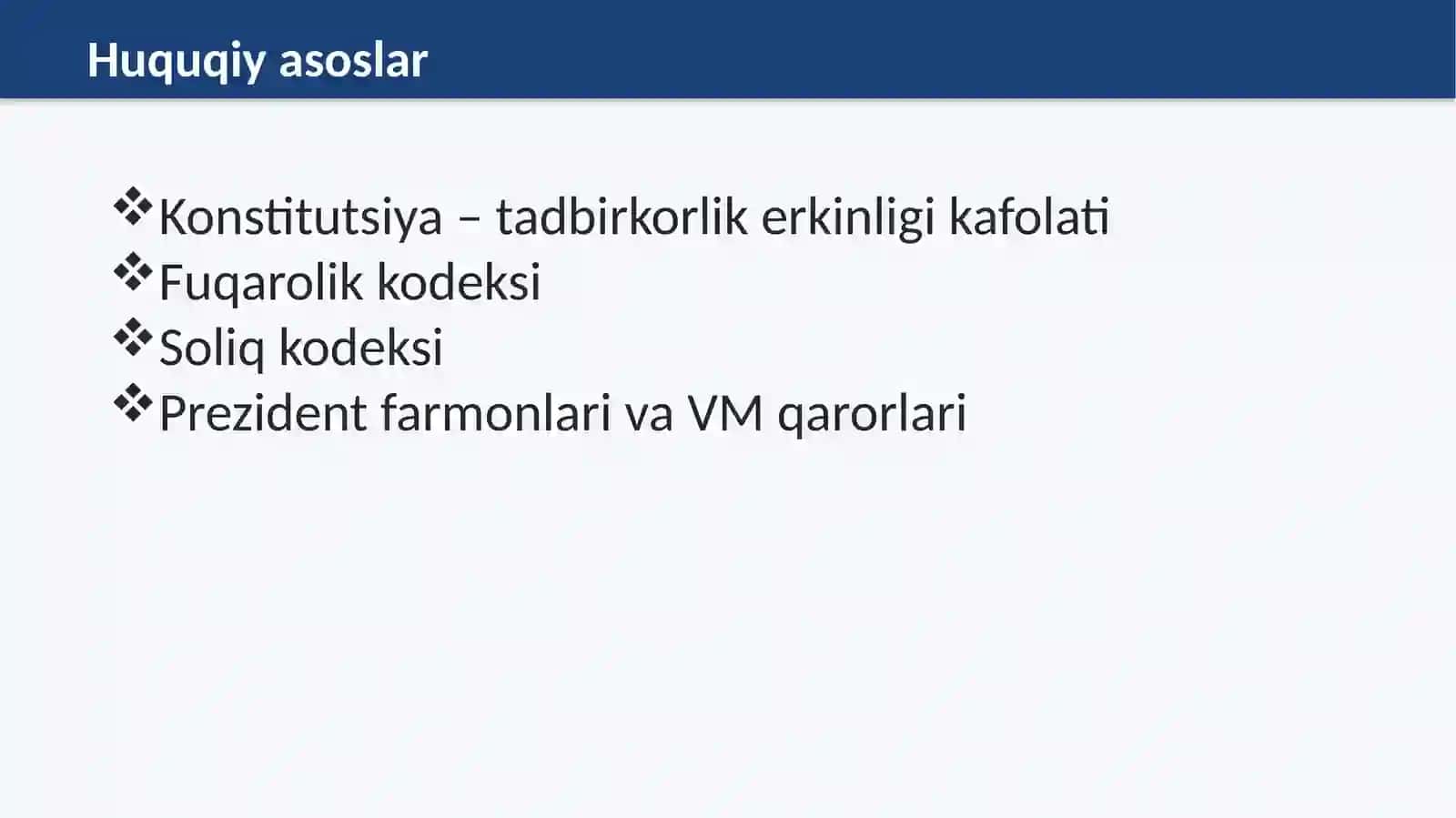 O‘ZBEKISTONDA TADBIRKORLIKNING HUQUQIY VA SHARTNOMAVIY ASOSLARI 3