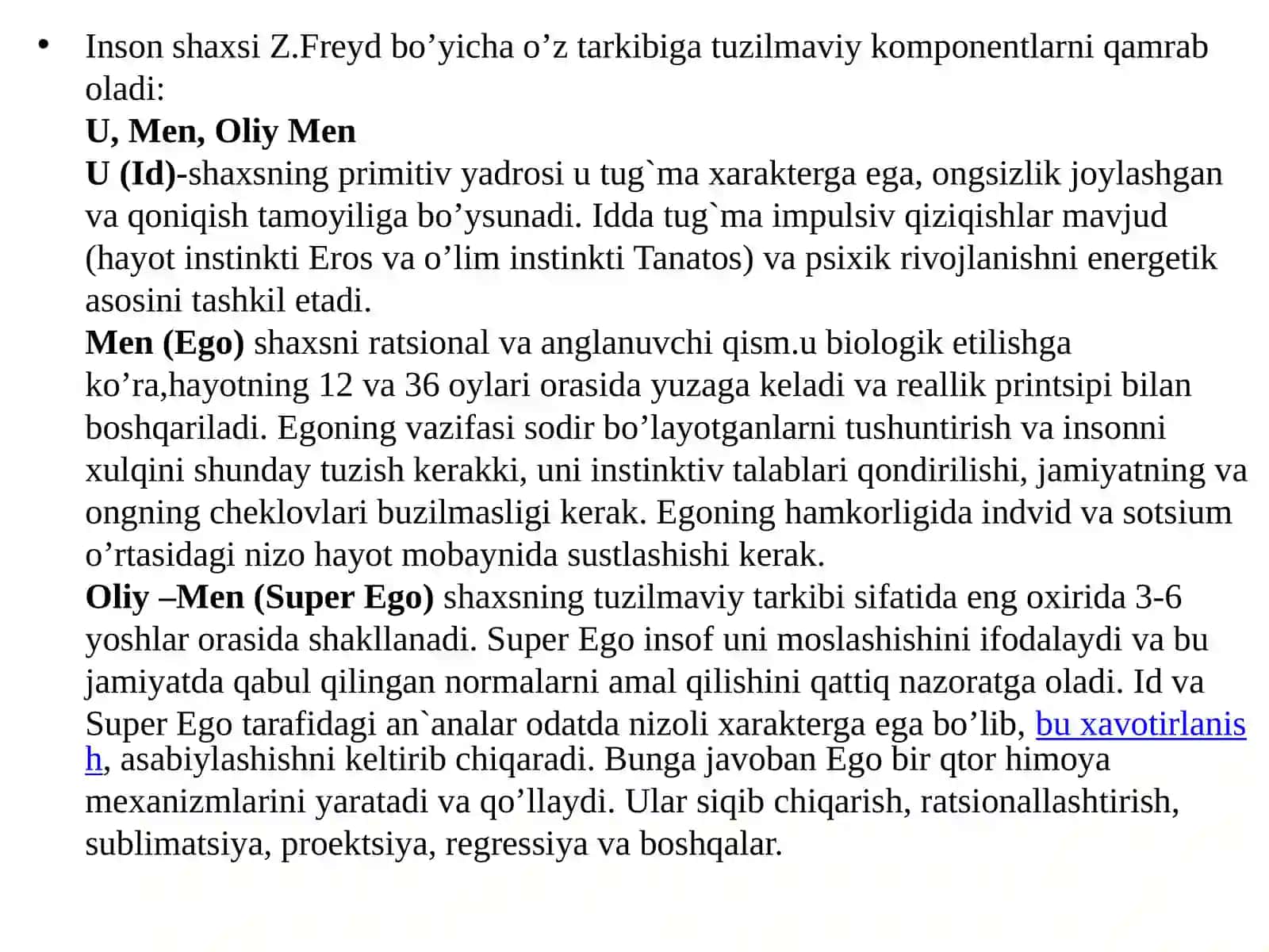 Shaxsrivojlanish va psixik rivojlanishning psixoanalitik yo’nalishi 3