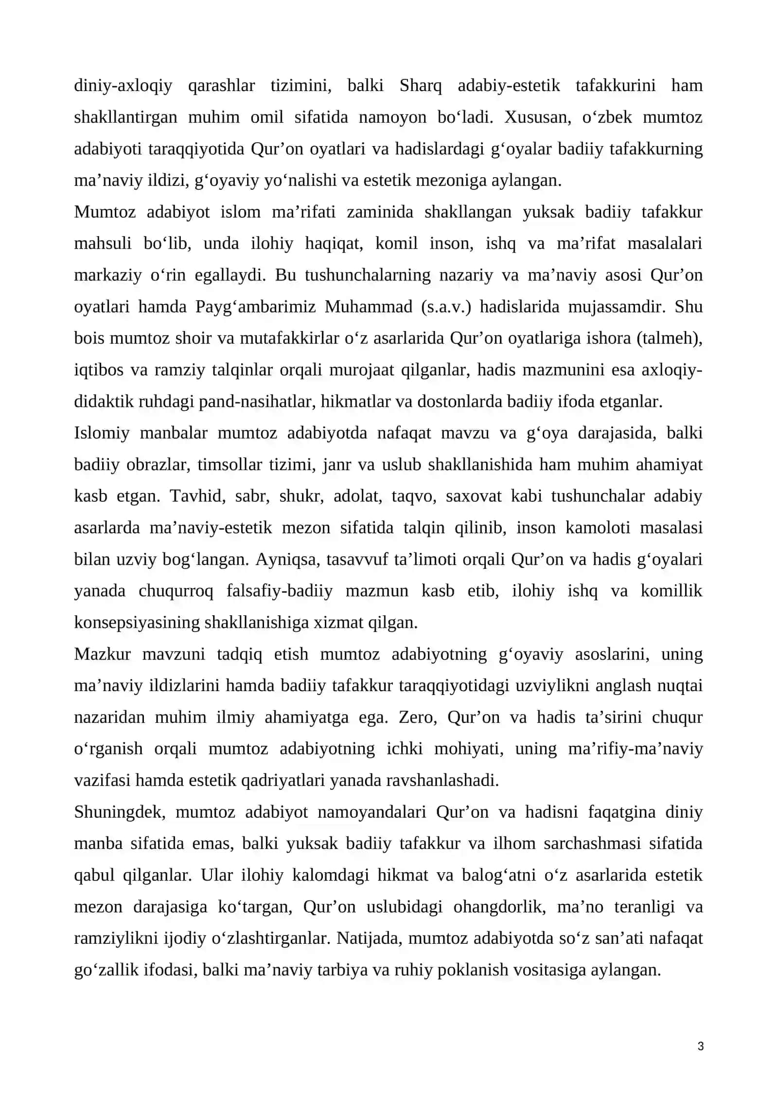Mumtoz adabiyot taraqqiyotida Qurʼoni karim gʻoyalari va hadisi sharifdagi fikrlarning oʻrni va ahamiyati 3