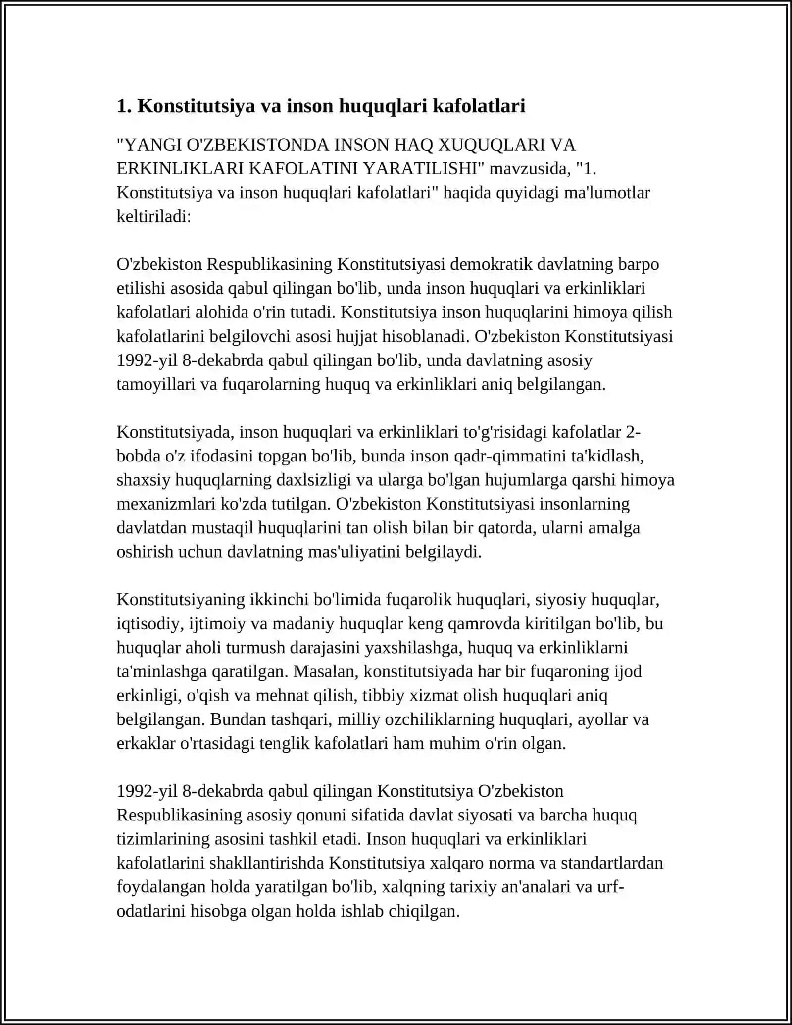 YANGI O'ZBEKISTONDA INSON HAQ XUQUQLARI VA ERKINLIKLARI KAFOLATINI YARATILISHI 3