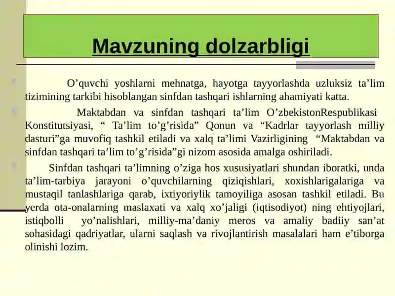 MEHNAT TA’LIMIDA SINFDAN TASHQARI ISHLARNI TASHKIL ETISH TEXNOLOGIYASI 3