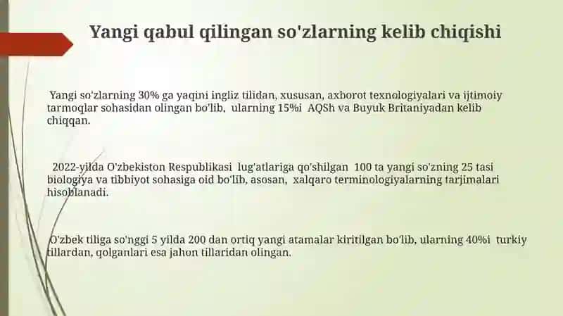 So‘zlarning boyib borish manbalari (sohaga yangi kirib kelgan so‘zlar asosida) 3