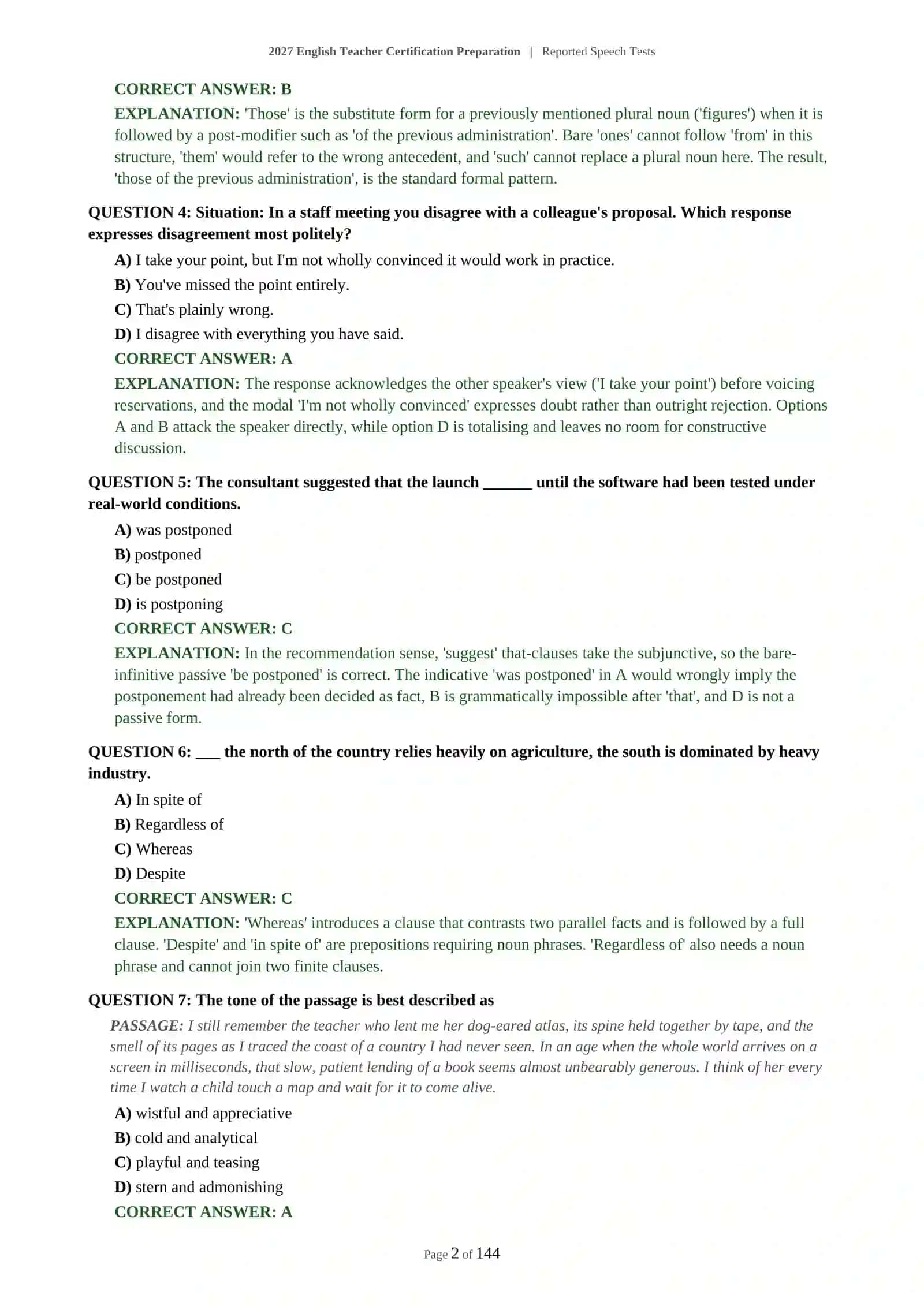 C1-C2 English Teacher Certification Preparation | Reported Speech Tests 3