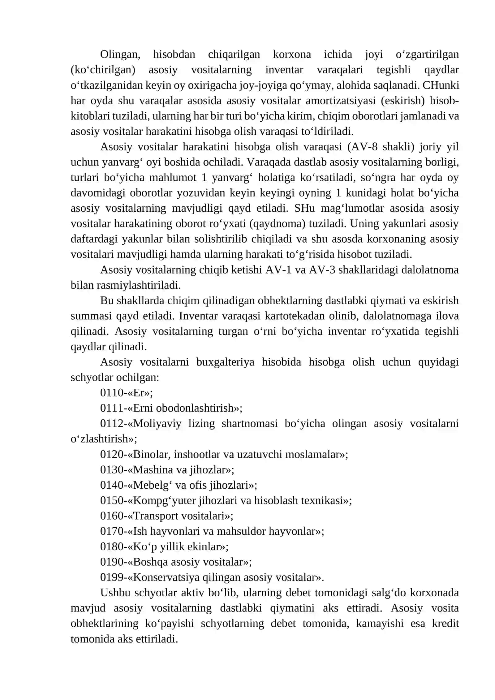 Asosiy vositalar xarakati bo‘yicha buxgalteriya provodkalarini tuzish 3