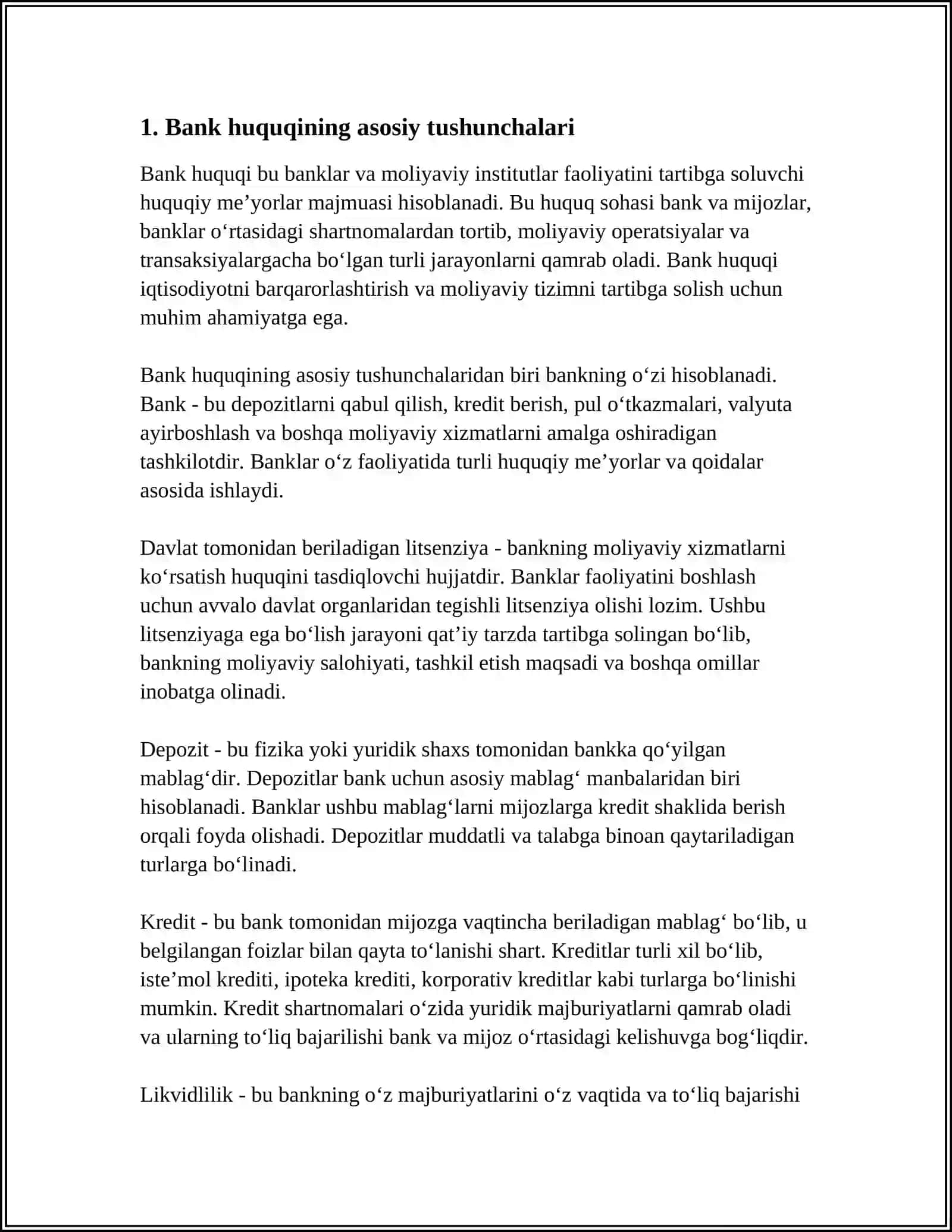 BANK HUQUQINING KLASSIFIKATSIYASI 3