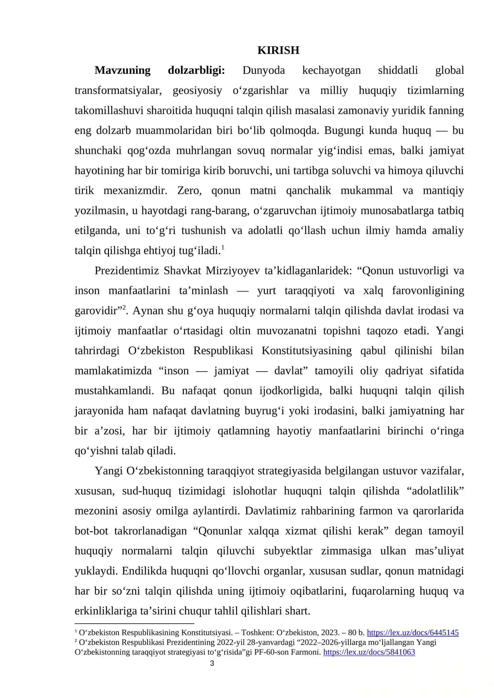 Huquqni talqin qilishda ijtimoiy manfaat va davlat irodasi kurs ishi 3