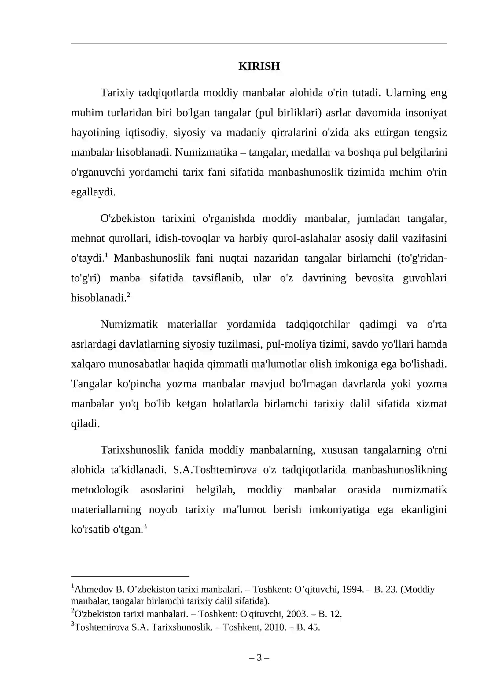 NUMIZMATIK MATERIALLARNING SIYOSIY VA
IQTISODIY TARIXINI TIKLASHDAGI ILMIY AHAMIYATI 3