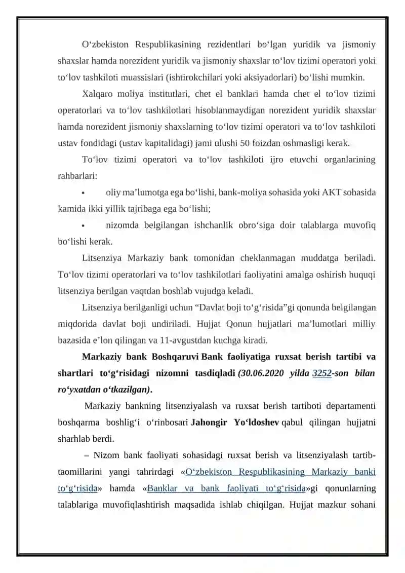 MARKAZIY BANKNING LITSENZIYA BERISH TARTIBI 3