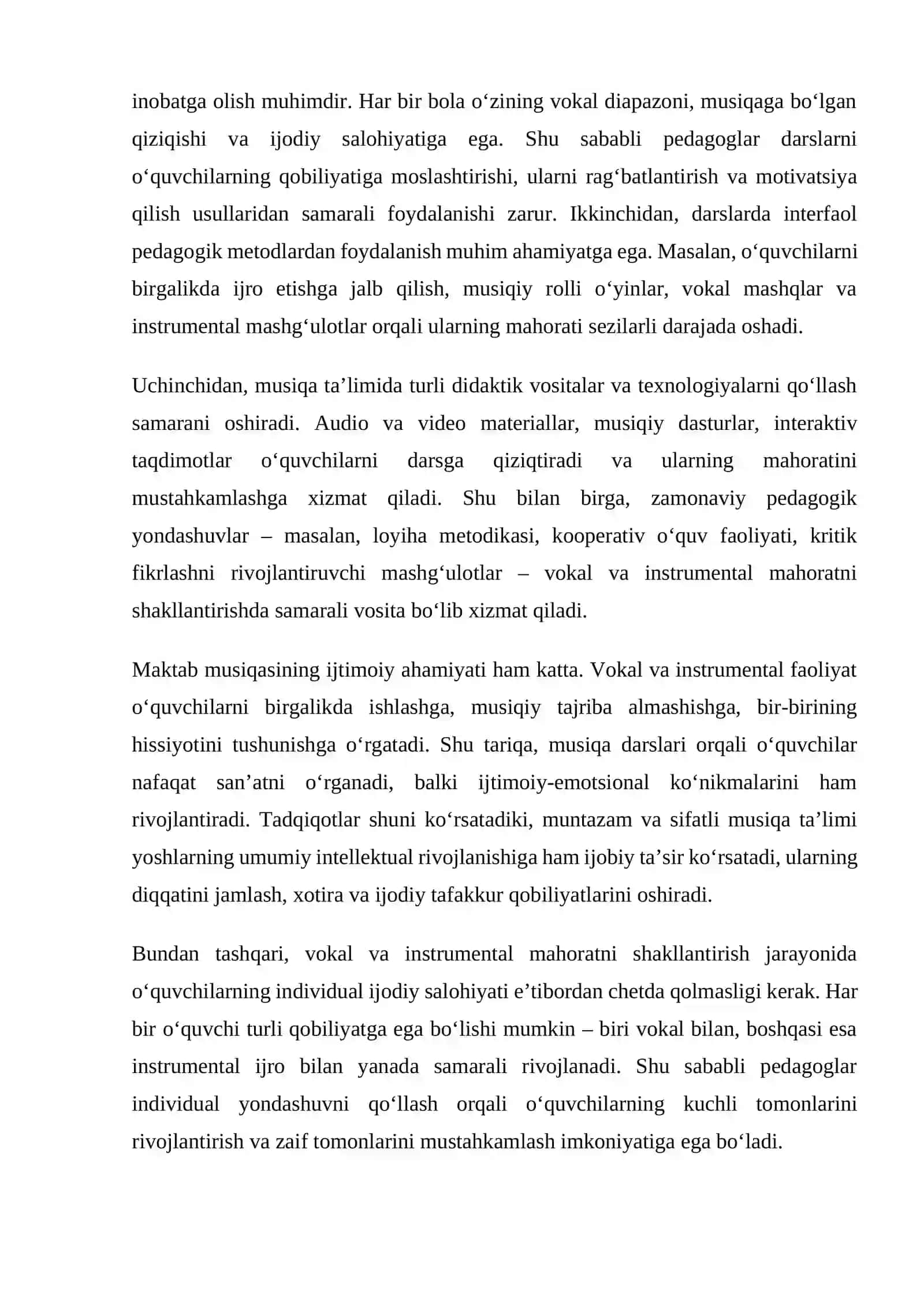 Yoshlar orasida vokal va instrumental mahoratni shakllantirishdagi maktabdagi musiqa ta’limining roli 3