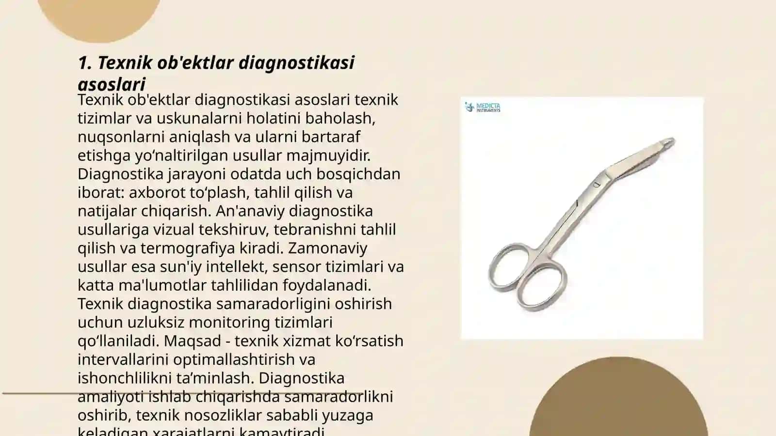 Texnik obyektlarning ishga yaroqliligini aniqlash bo‘yicha diagnostic jadvallar tuzish 3