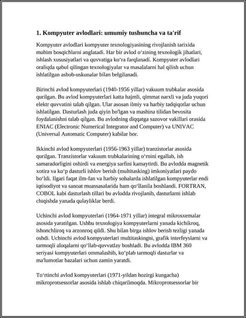 Kompyuter avlodlari va xususiyatlari 3