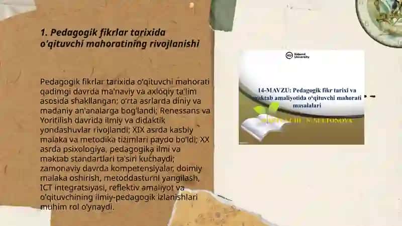 Pedagogik fikrlar va maktablar tarixida òqituvchi mahorati masalalari 3