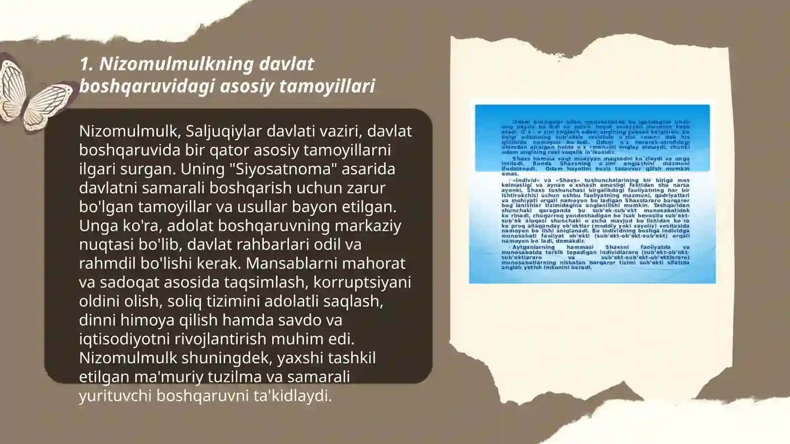 Nizomulmulkning ''Siyosatnoma'' asari bo‘yicha jamiyat boshqaruviga oid g‘oyalarni tahlil etish va esse tayyorlash 3