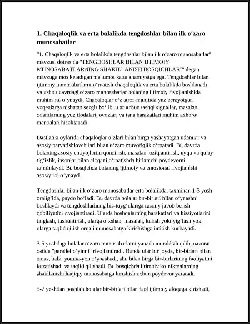TENGDOSHLAR BILAN IJTIMOIY MUNOSABATLARNING SHAKILLANISH BOSQICHLARI 3