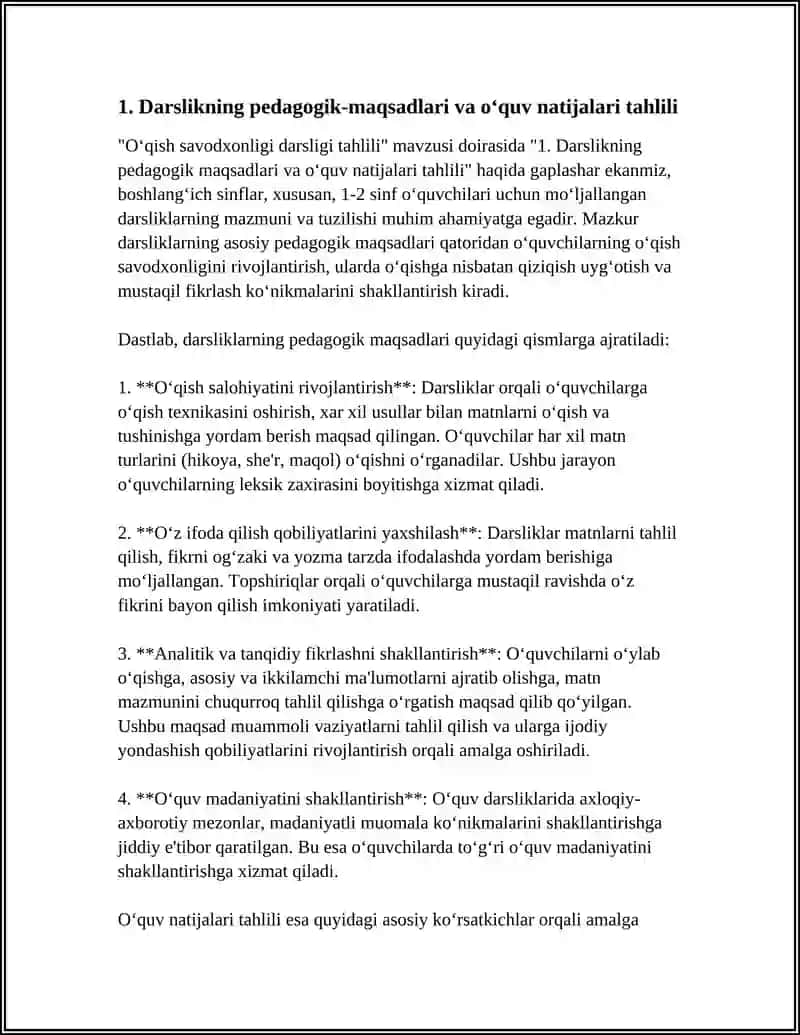 O‘QISH SAVODXONLIGI DARSLIGI TAHLILI 3
