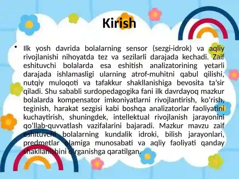ILK DAVRDA ZAIF ESHITUVCHI BOLALARNING SENSOR VA AQLIY RIVOJLANISHI 3