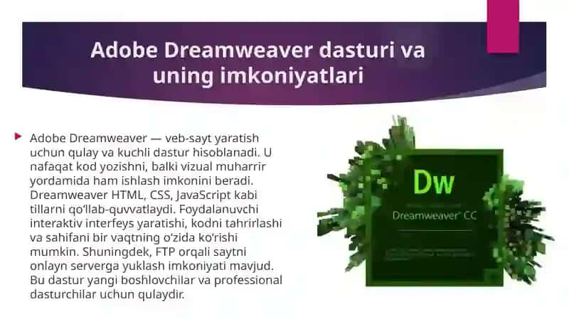 ADOBE DREAMWEAVER’S da HTML VA CSS  ASOSIDA TA’LIMIY SAYT TUZISH 3