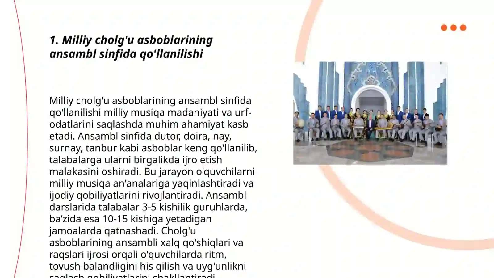Ansambl sinifi fanida milliy cholg'u asboblarining tutgan o'rni 3