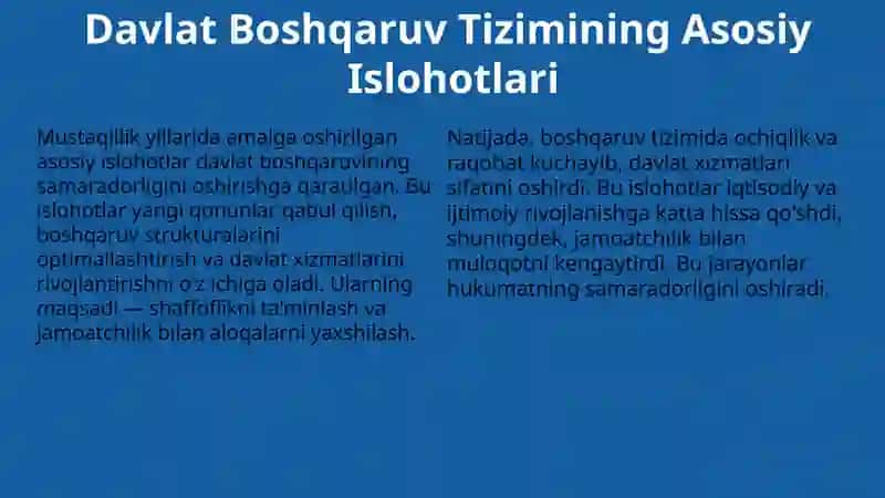 Mustaqillikka yillarida davlat boshqaruv tizimida amalga oshirilgan islohotlar 3