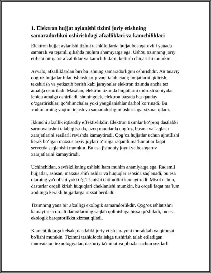 Elektron hujjat aylanishi tizimi joriy etishning afzalliklari va kamchiliklari 3