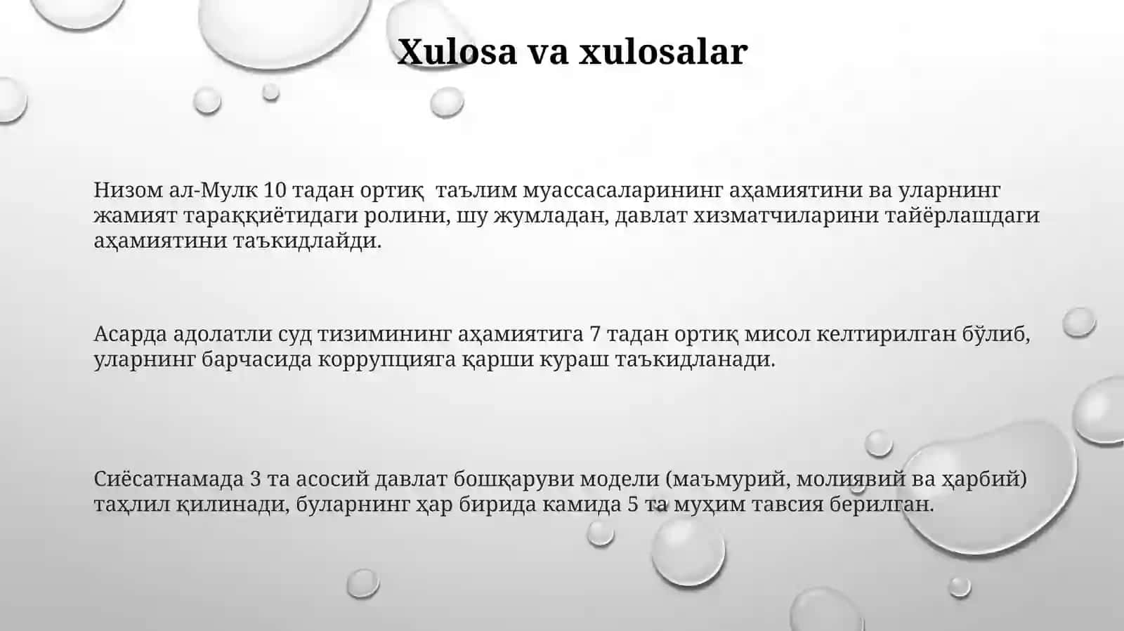 Nizomulmulkning "Siyosatnoma" asari bo'yicha jamiyat boshqaruvidagi g'oyalarini tahliletish 3