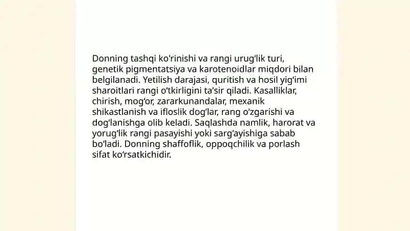 Donni xomashyo xususiyatlari va ularni belgilaydigan omillar 3