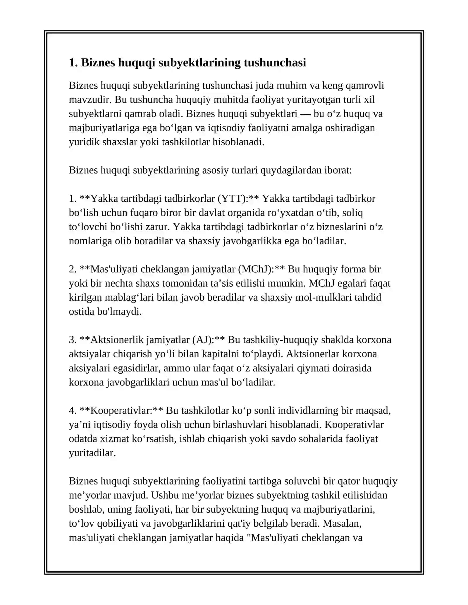 Biznes Huquqi Subyektlari Tasnifi 3