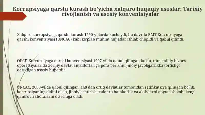 Korrupsiyaga qarshi kurash bo'yicha xalqaro huquqiy asoslar: Tarixiy rivojlanish va asosiy konventsiyalar 3