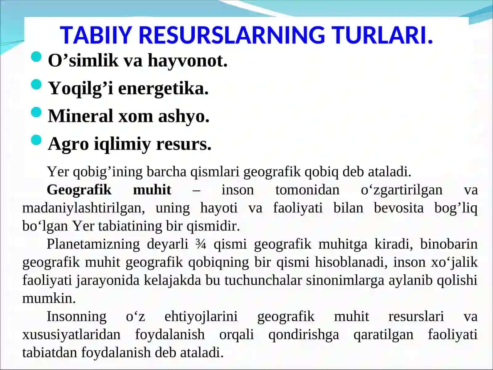 DUNYO TABIIY RЕSURSLARI 3