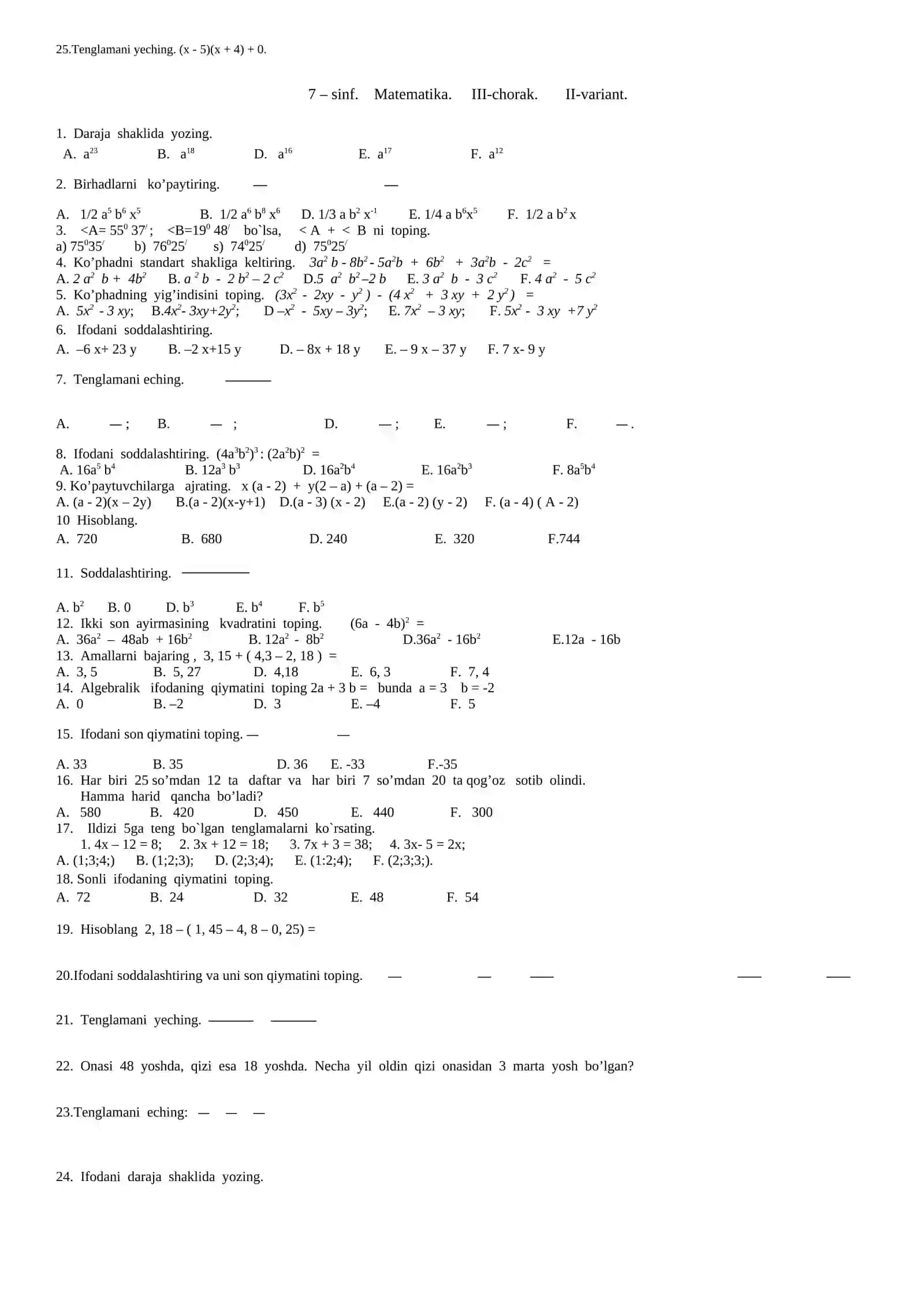 Matematika sinfi 7-sinf qismi 3
