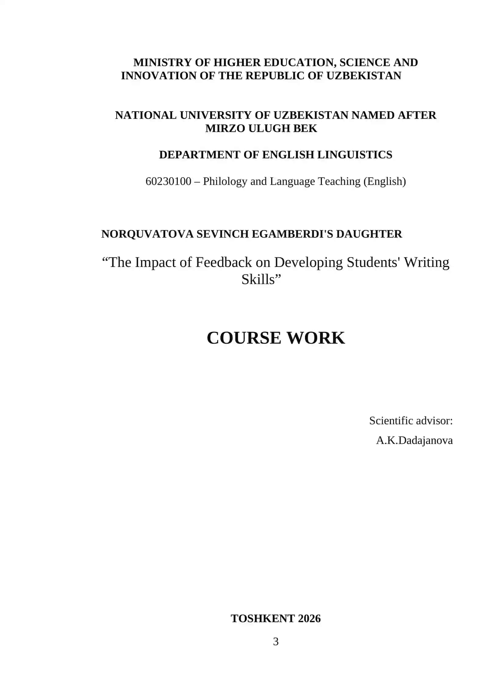 The Impact of Feedback on Developing Students' Writing Skills 3