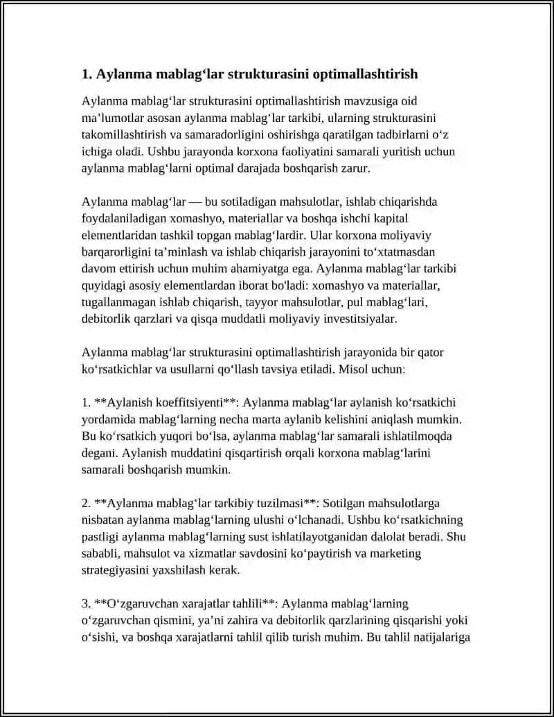 KORXONALARI ISHLAB CHIQARISHIDA AYLANMA MABLAG‘LARDAN SAMARALI FOYDALANISH YO‘NALISHLARI 3