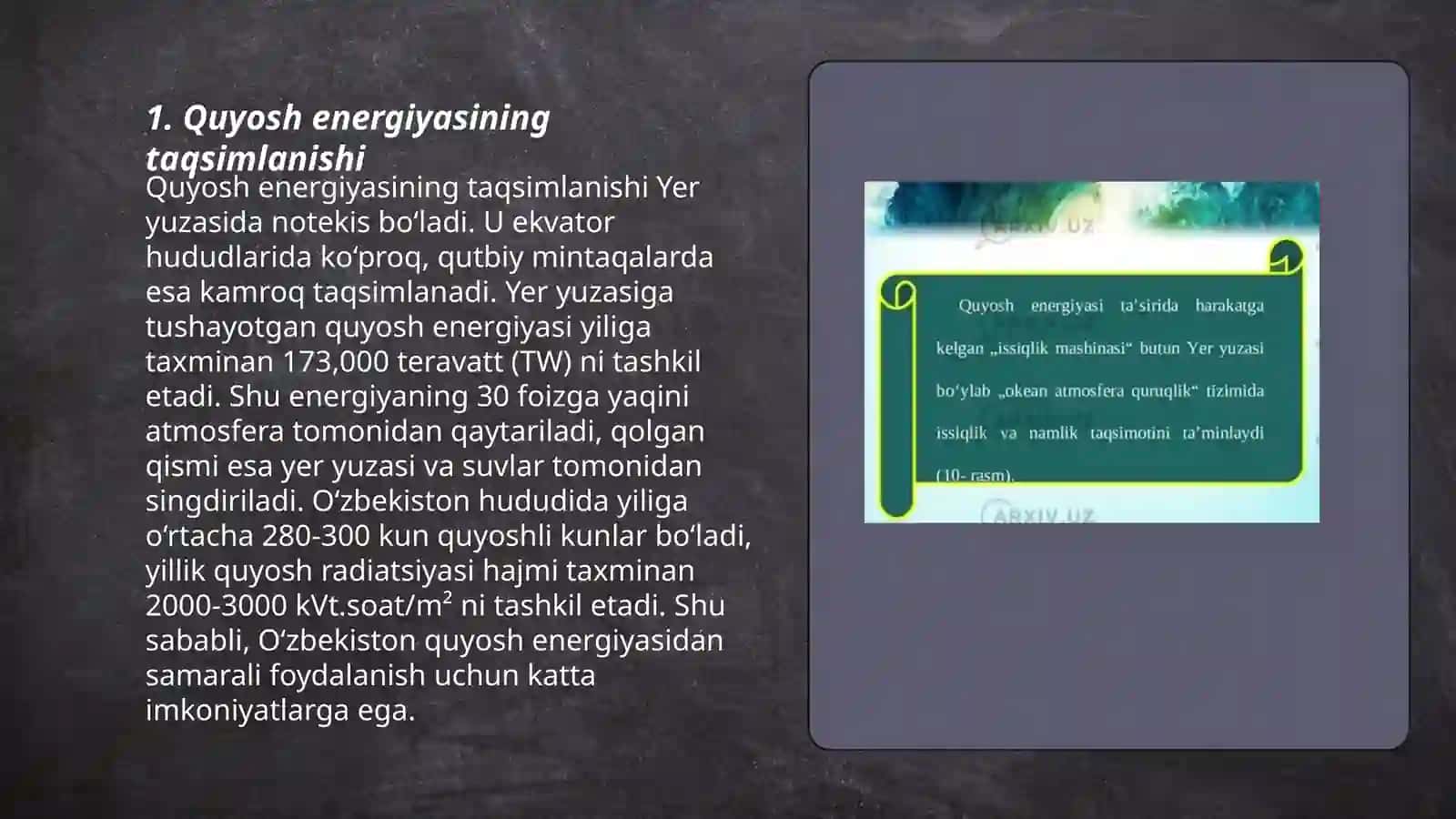 Quyosh energiyasining atmosfera va yer sirtidagi o'zgarishlar 3