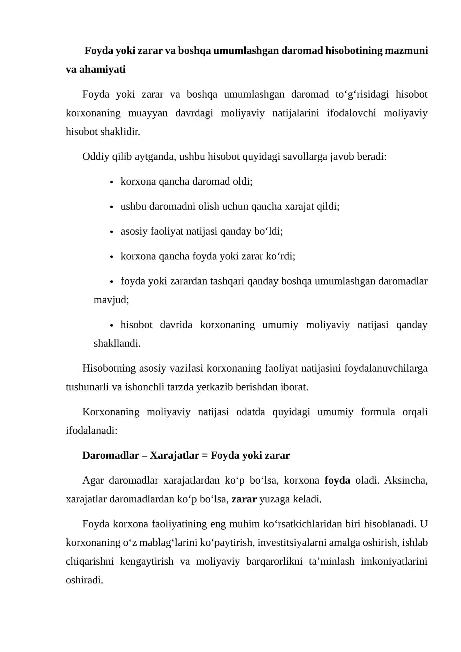 Foyda yoki zarar va boshqa umumlashgan daromad hisobotlari 3