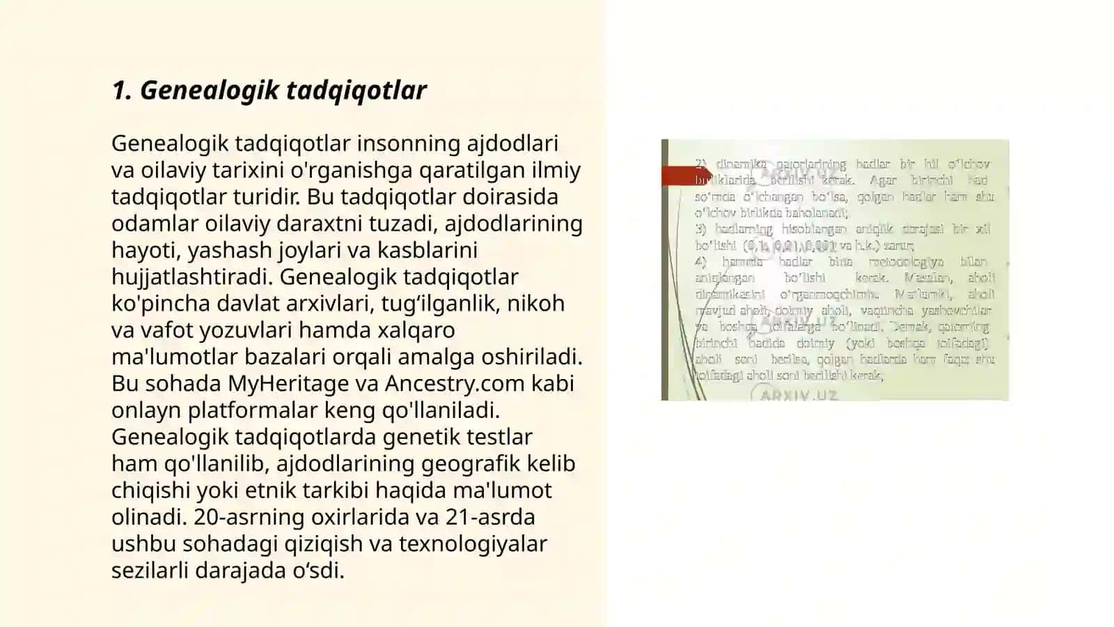 Odamlar genetikasining oʻrganish usullari: genealogik populatsion statistik egzaklar usuli 3