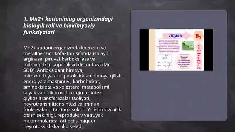 Mn+2 kationini organizmdagi ahamiyati, tibbiyotda qo'llanishi va dori vositalari tarkibida sifat hamda miqdorini aniqlash 3
