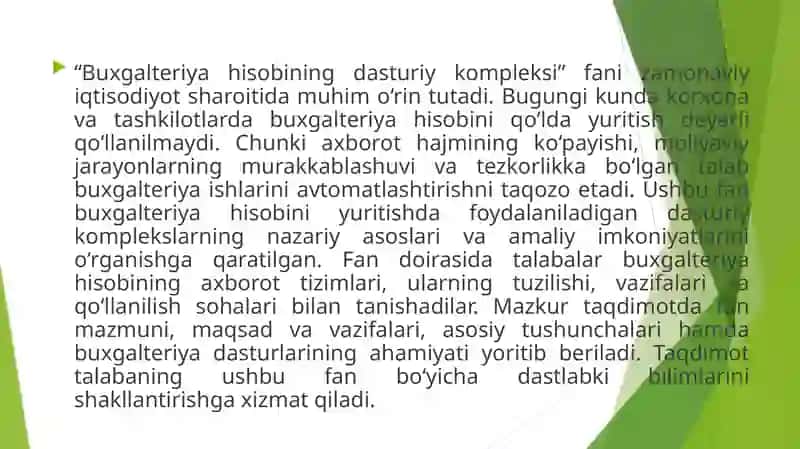 “Buxgalteriya hisobining dasturiy kompleksi” faniga kirish 3